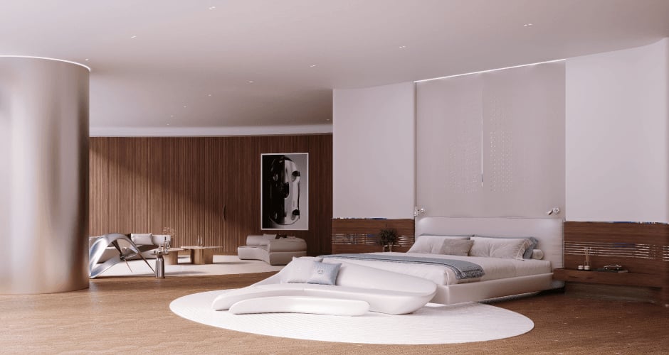 Pagoda Suite master bedroom interior render
